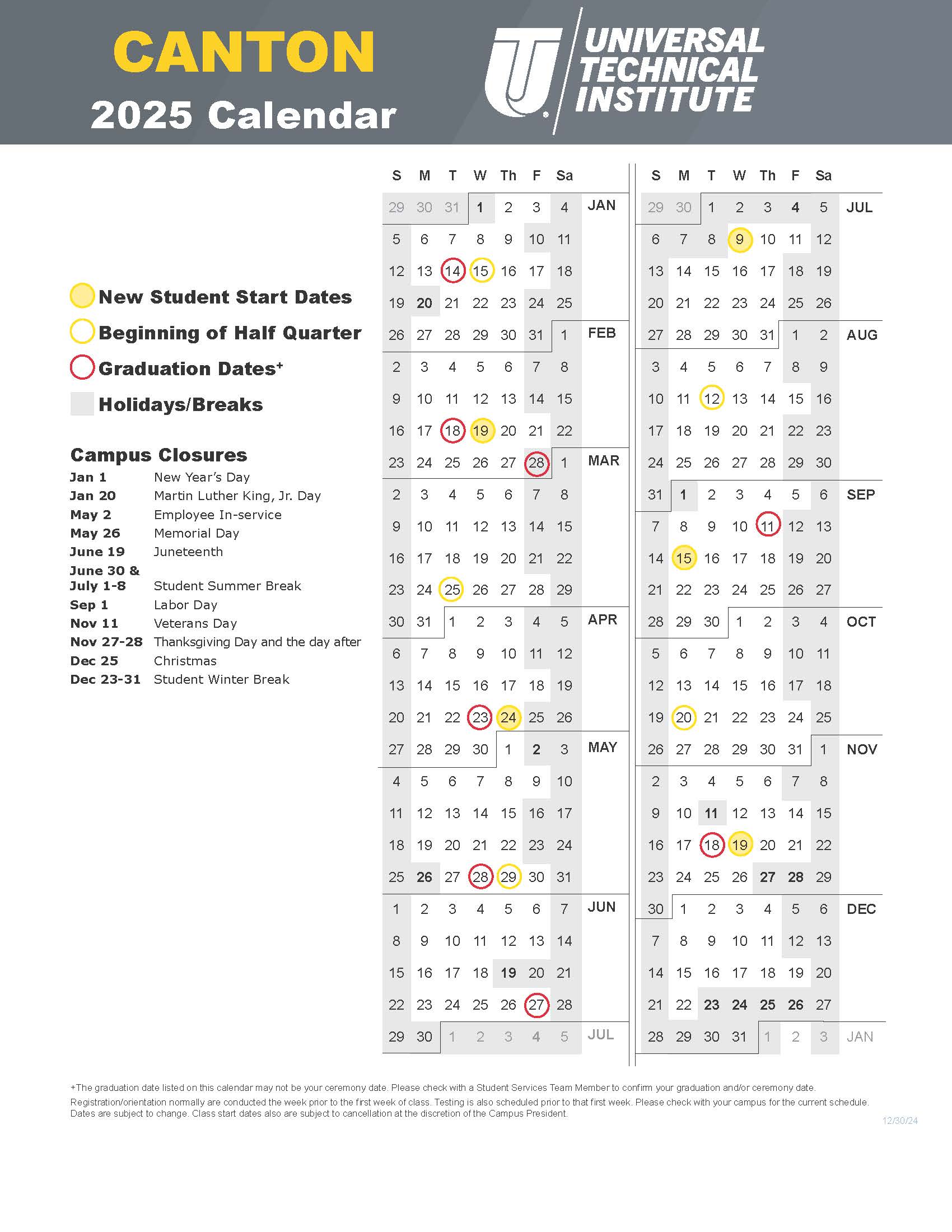 UTI Canton Calendar