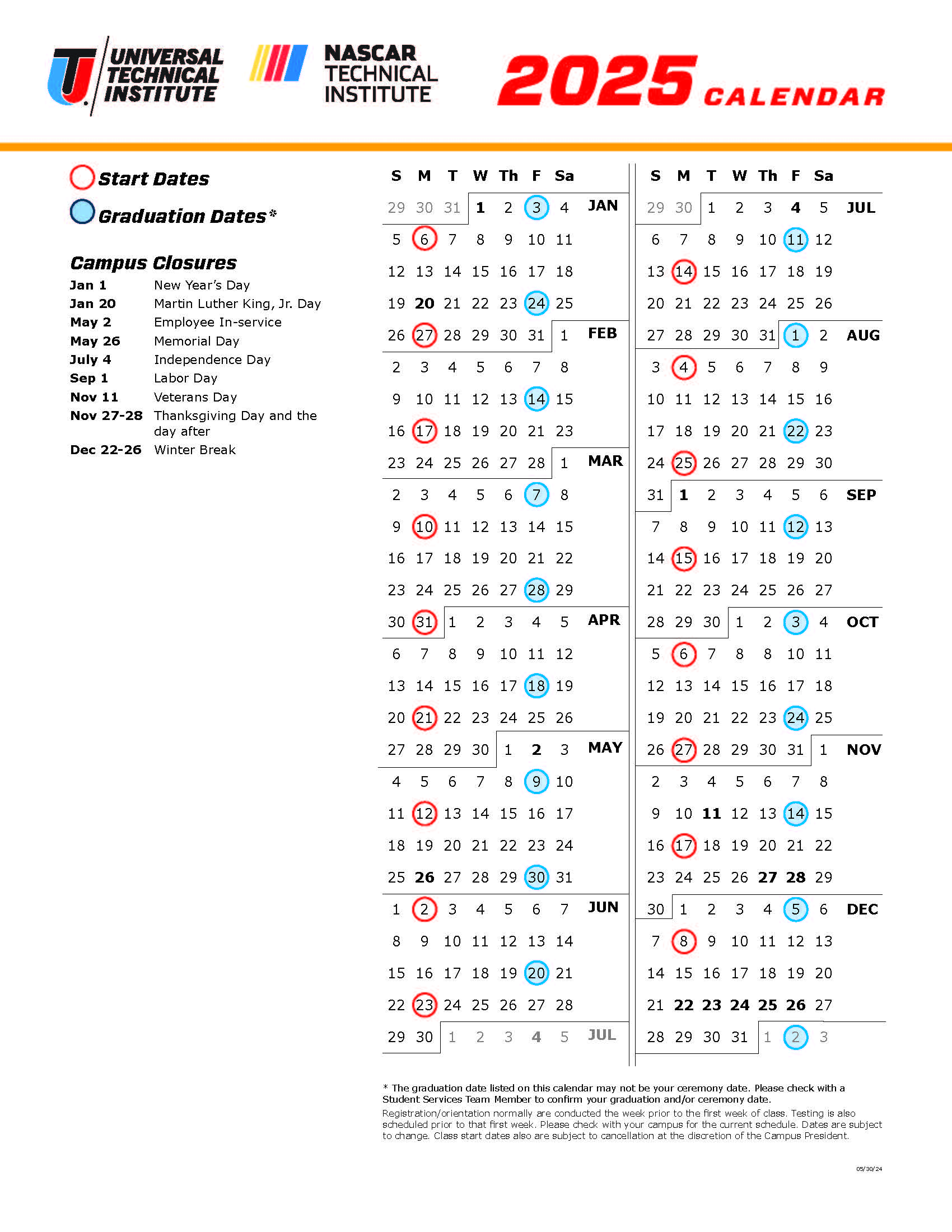 Course Calendar Industrial Maintenance 2024-2025