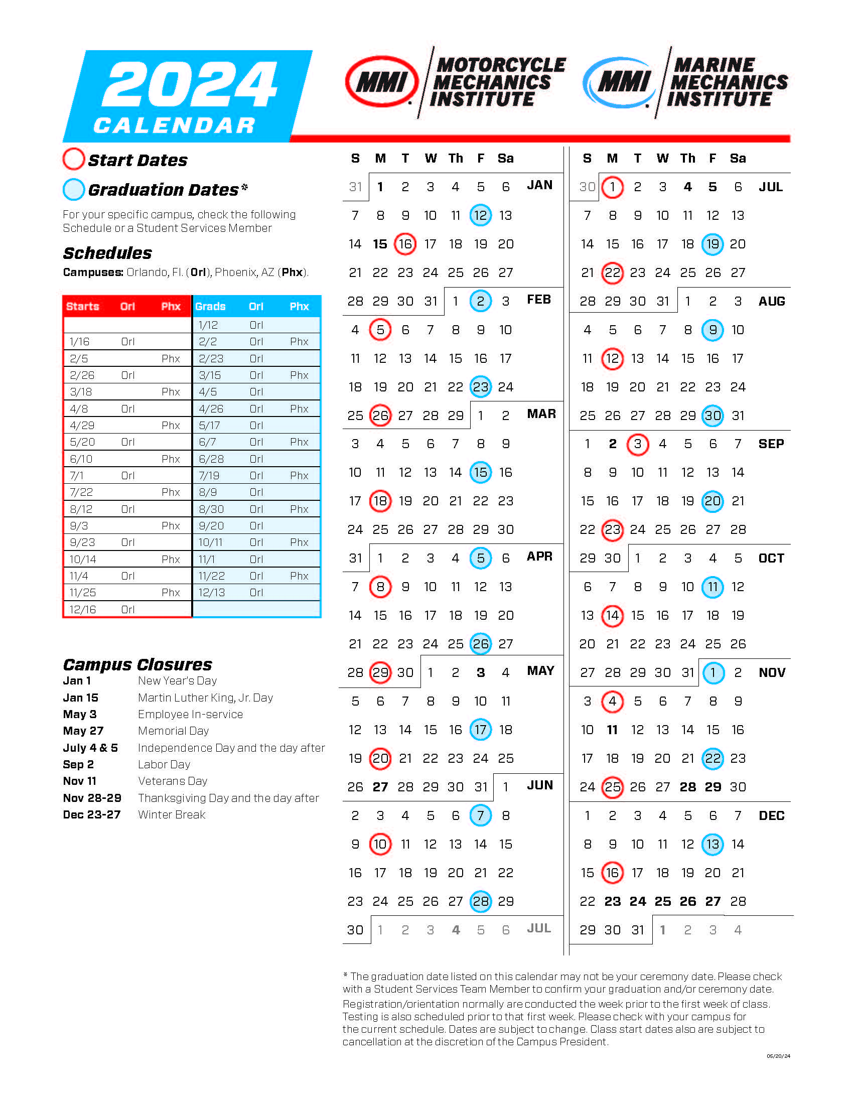 Course Calendar Motorcycle Marine 2024-2025