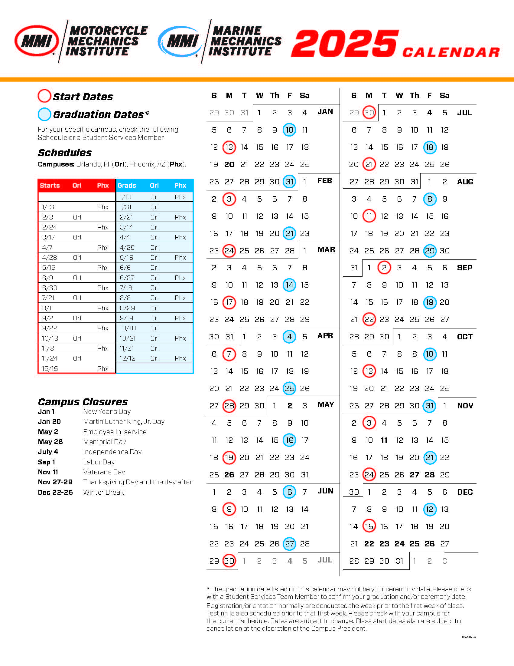 Course Calendar Motorcycle Marine 2024-2025